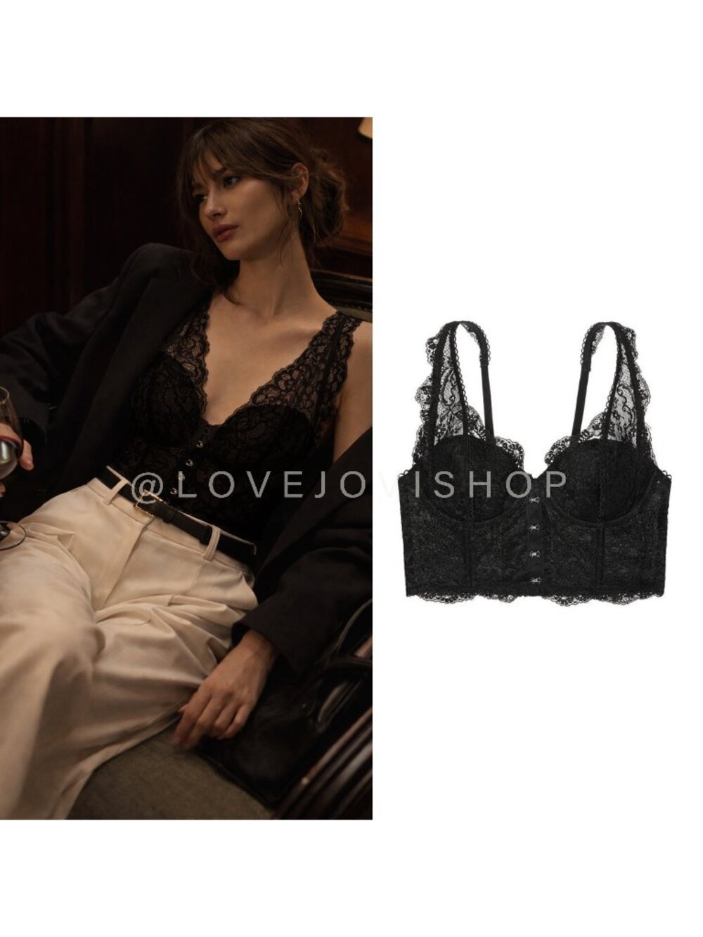 Feminine | Victoria's Secret Black Lace Bralette | Corset Style | 36C | Parisian